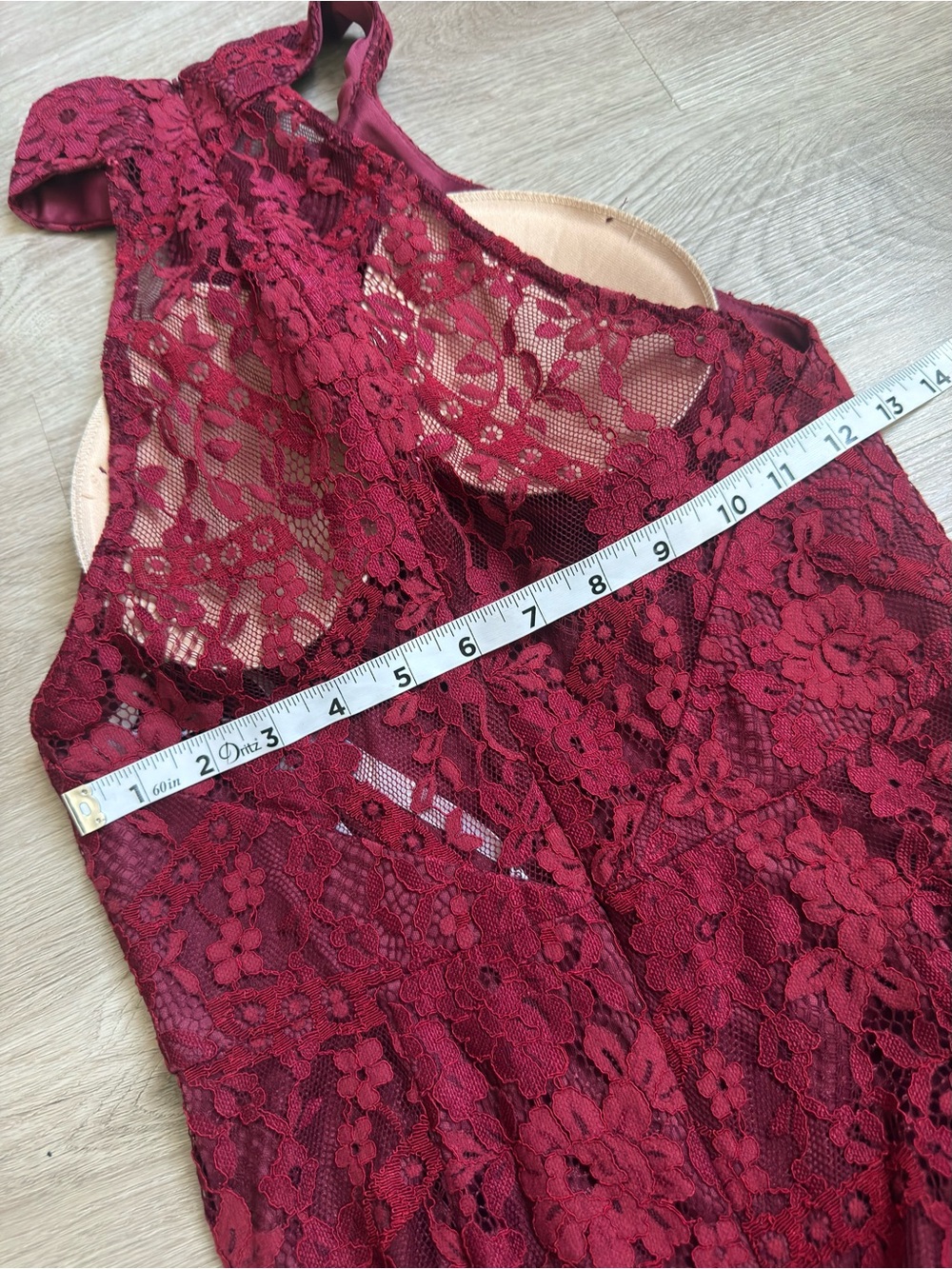 DB Studio Wine Allover Lace Halter Gown with Slit Size 4 - Picture 11 of 14